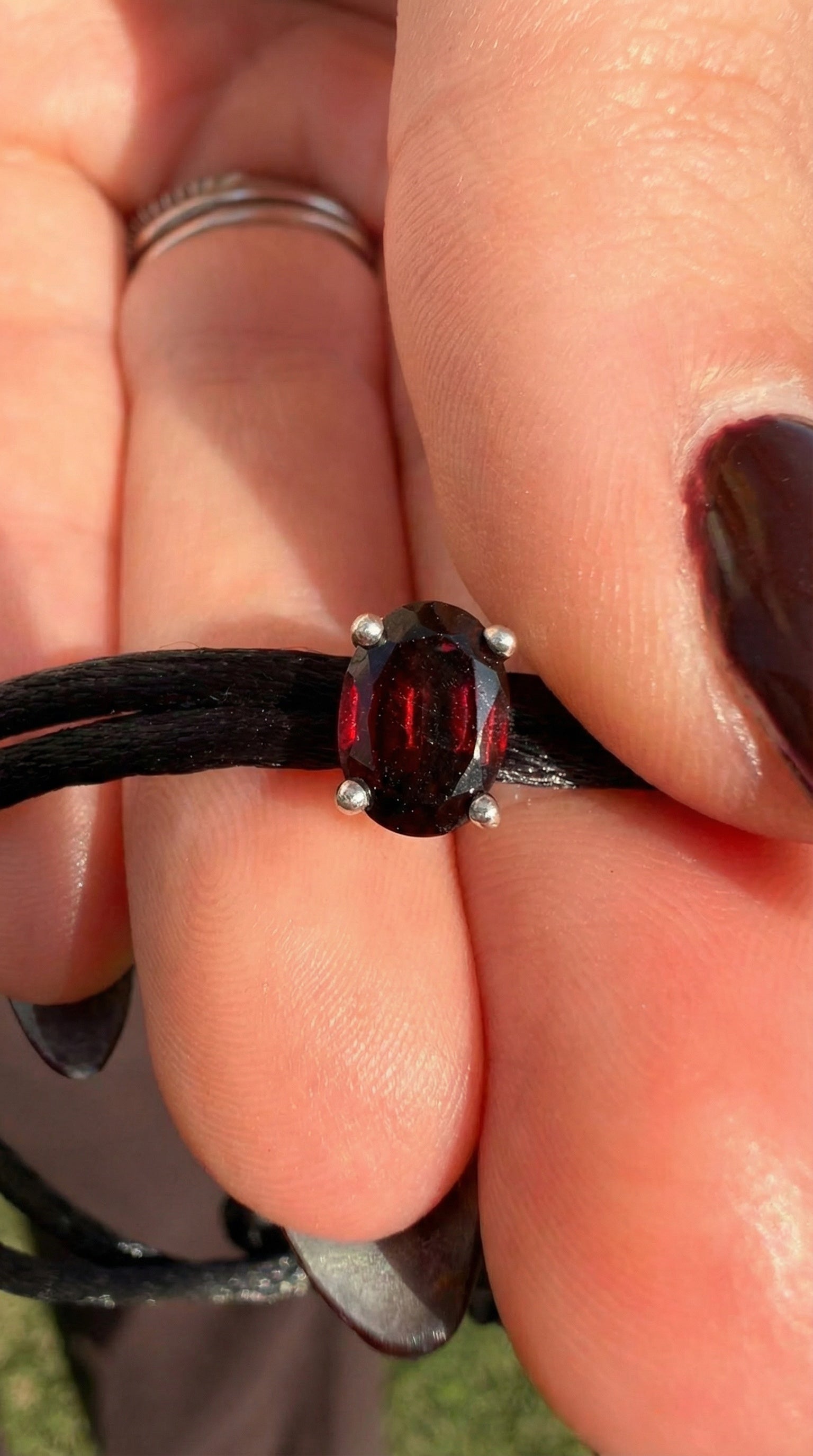 Red Gemstone Black Cord Bracelet