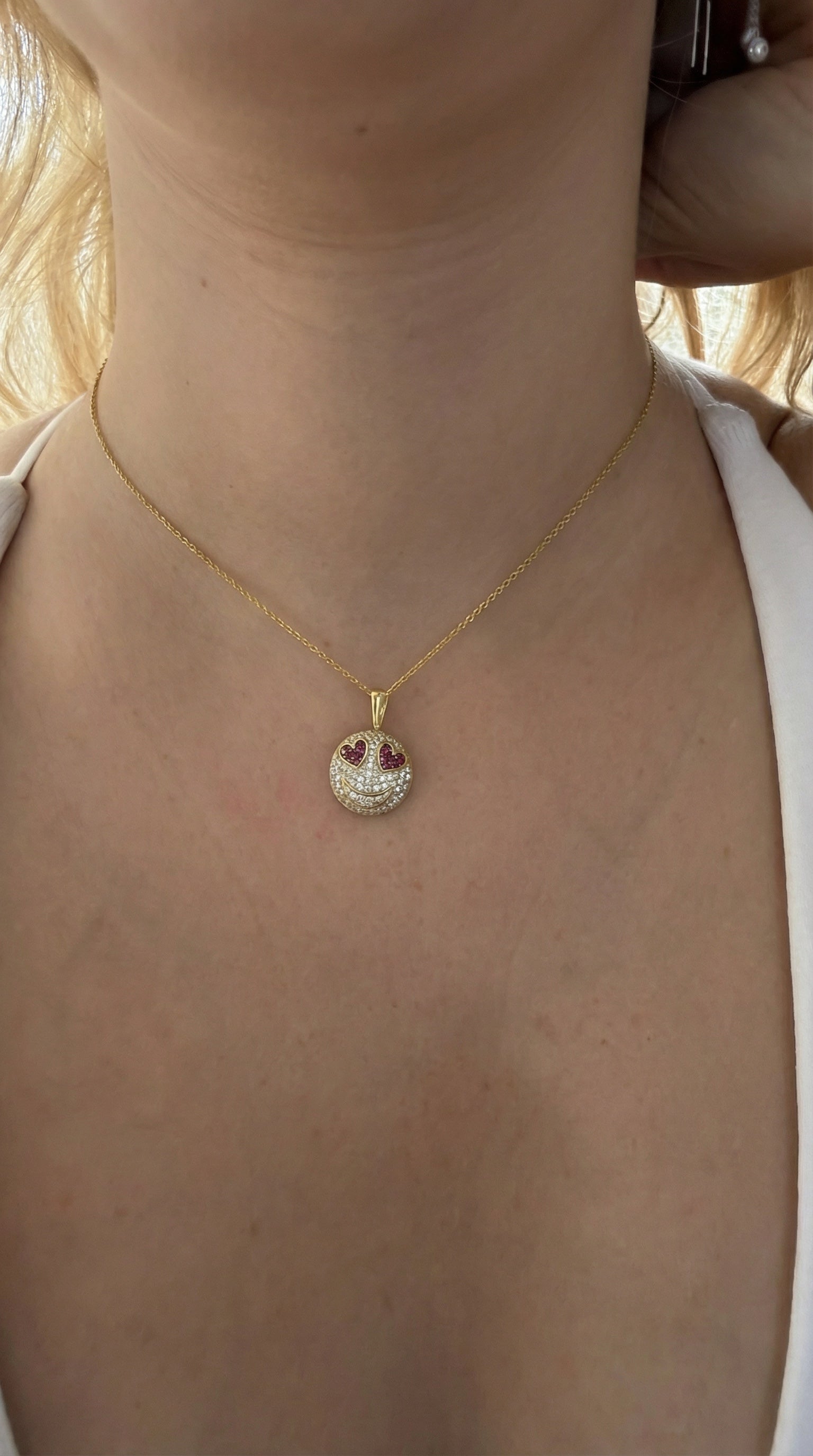 Diamond Smile Necklace with Ruby Heart Eyes