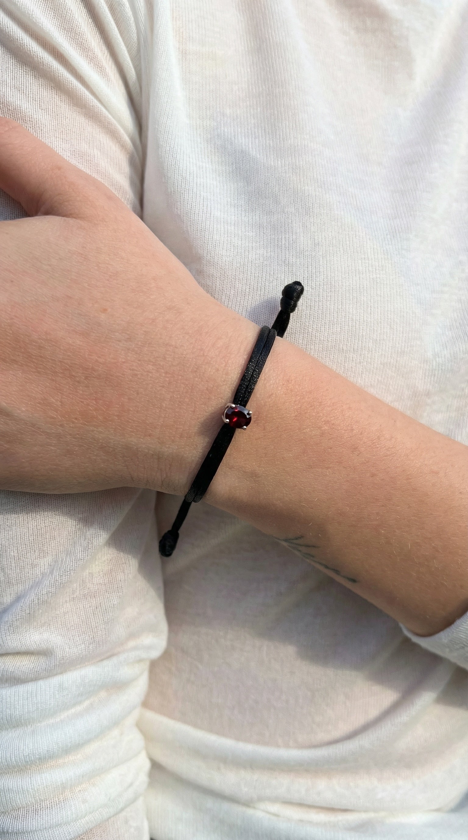 Red Gemstone Black Cord Bracelet