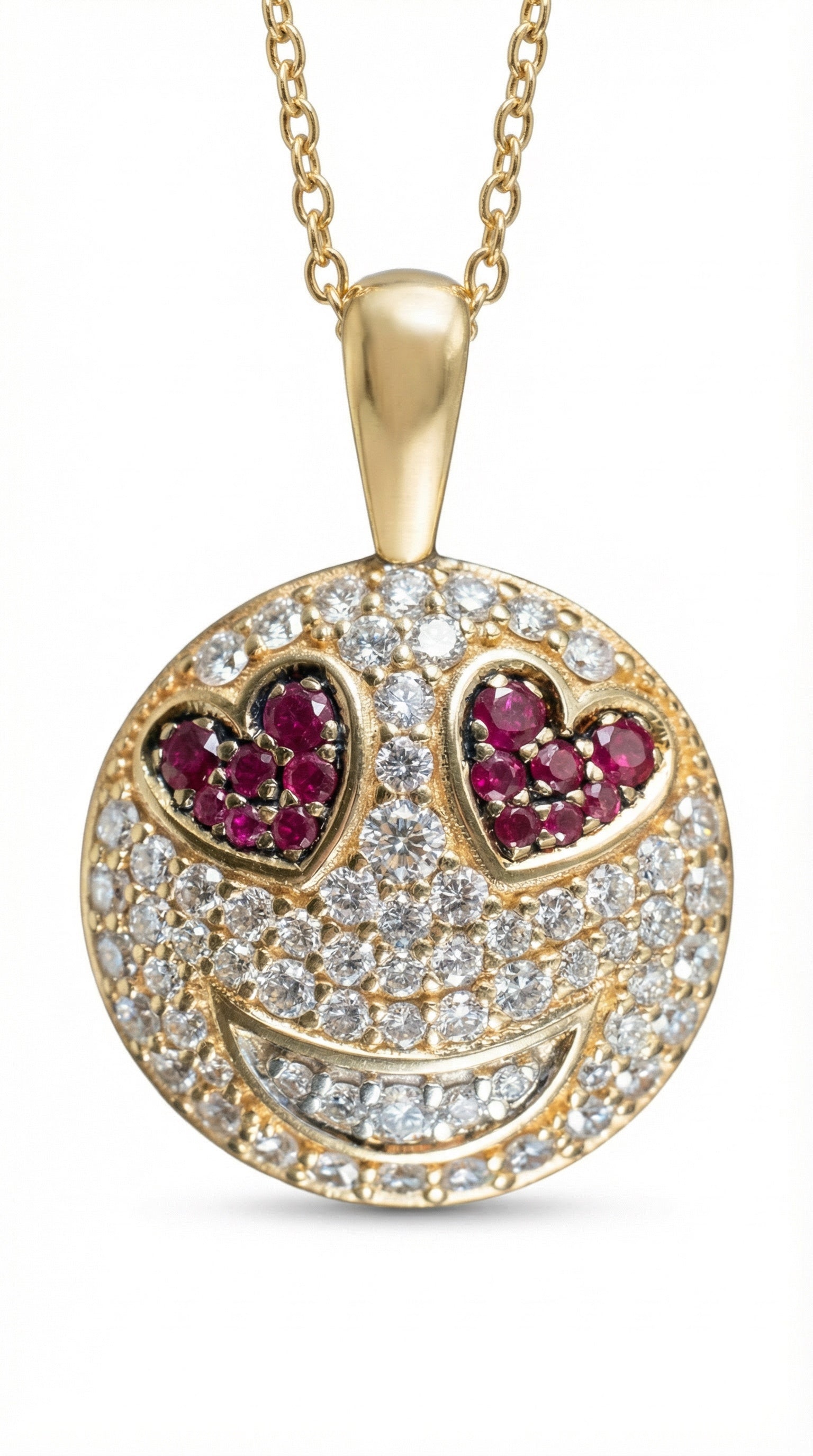 Diamond Smile Necklace with Ruby Heart Eyes