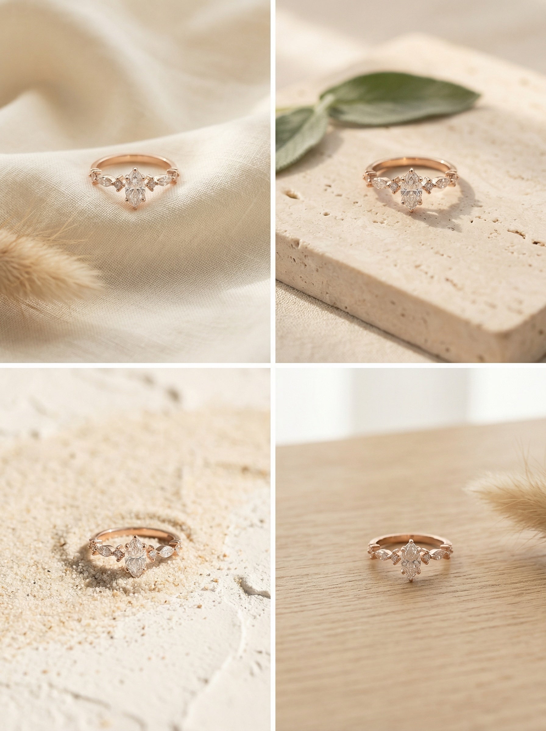 Marquise Diamond Halo Ring – 1 Carat Center | 14K Gold