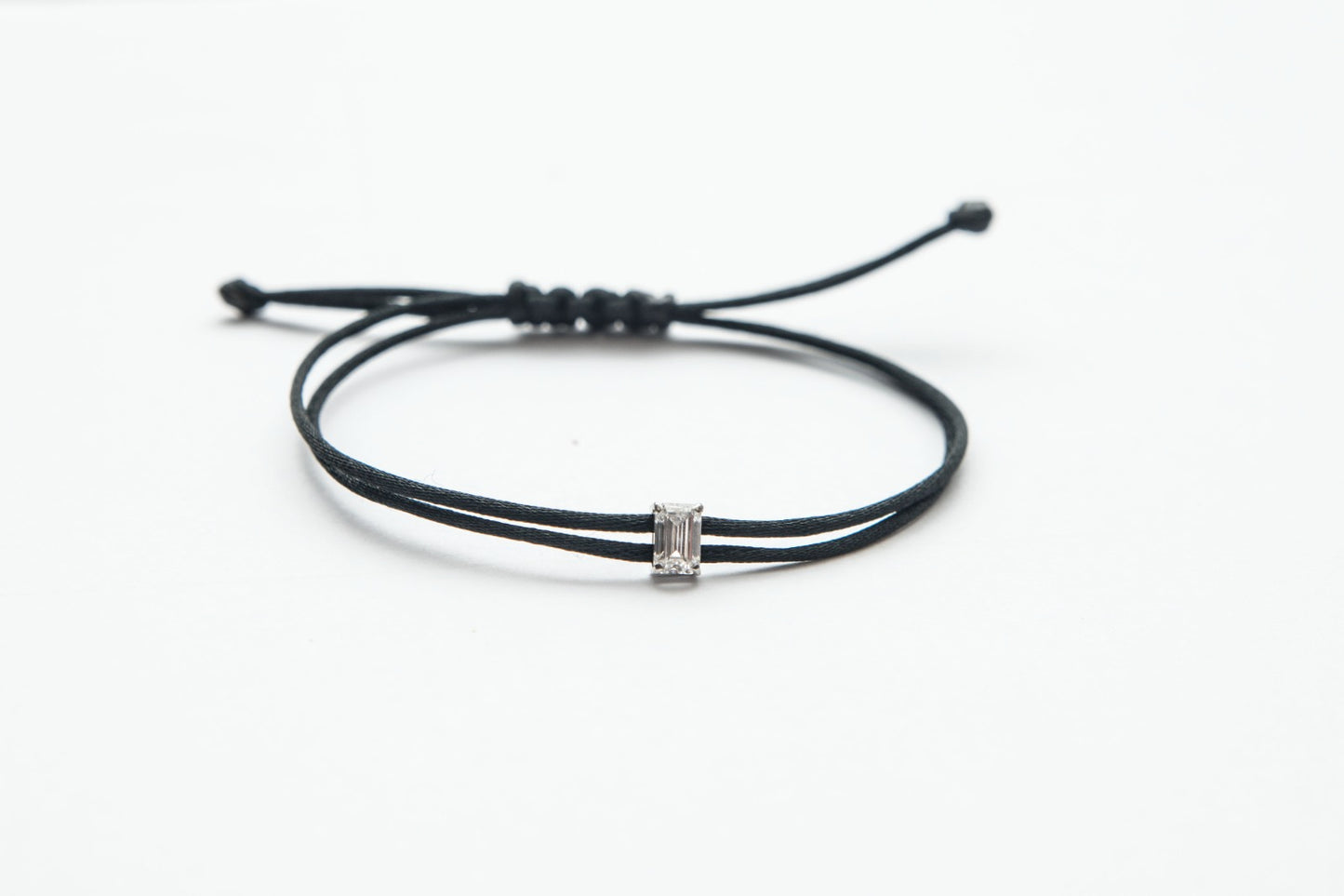 Elegant Black Cord Bracelet with Lab-Grown Emerald Diamond