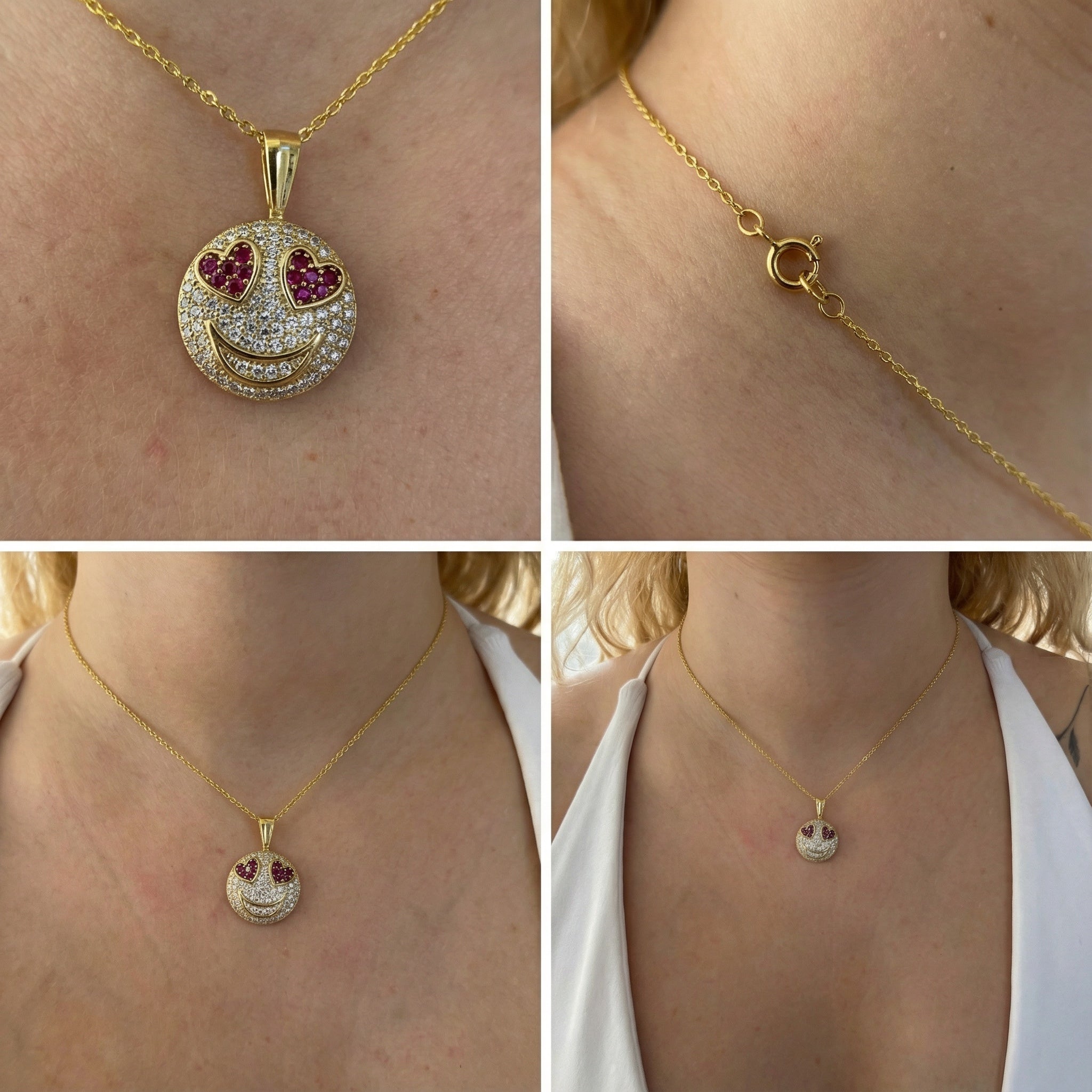 Diamond Smile Necklace with Ruby Heart Eyes
