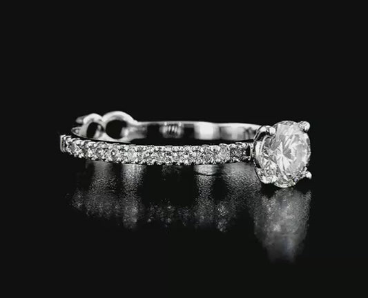 Lab-Grown Diamond Engagement Ring – Solitaire with 16 Side Diamonds | White Gold